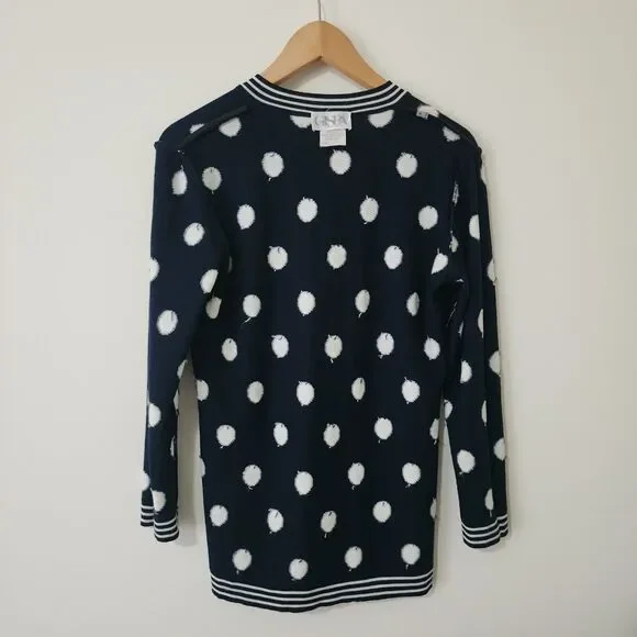 Gispa Italy Womens Wool-Blend V-Neck Sweater Navy Blue White Polka Dot Size 6/8 - Picture 4 of 8